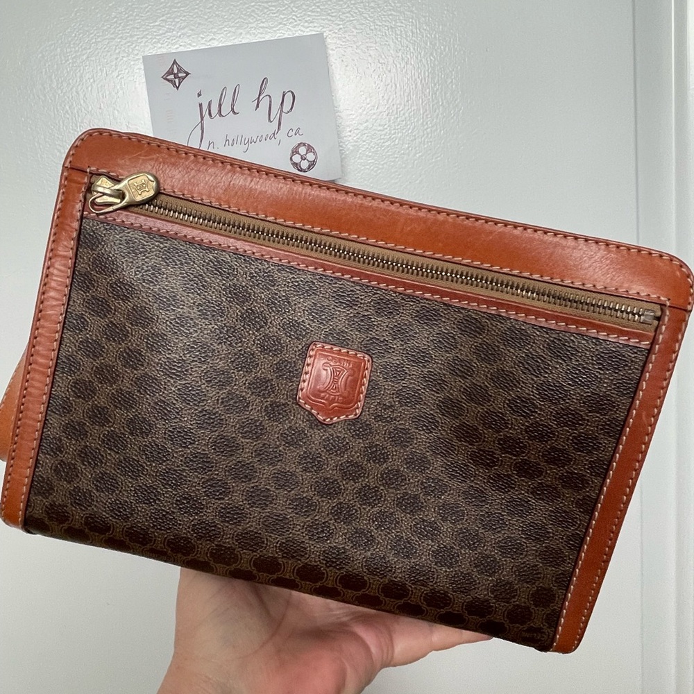 Céline  Brown Leather Bag Clutch Wristlet